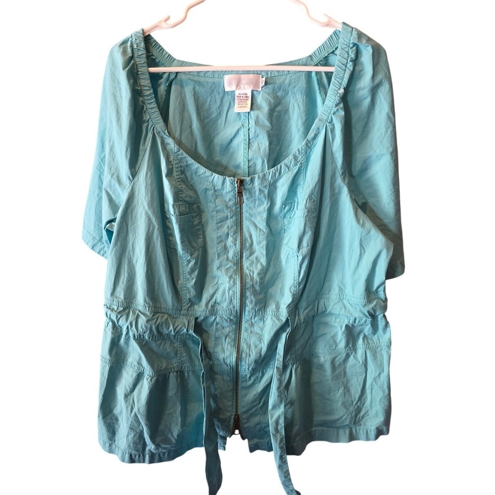 Soft Surroundings Full‎ Zip Top 1x Womens Plus Size Mint Color Pockets